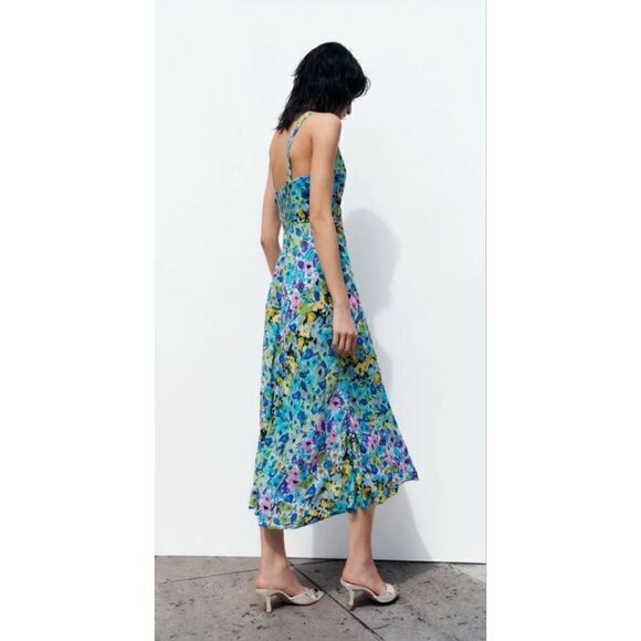 Zara Blue Floral Midi Dress - Picture 4 of 16